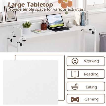Adjustable Overbed Table with Wheels, White, 135.5-206 cm