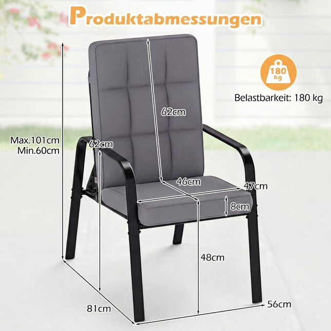 Adjustable Patio Chairs Set of 2 with Cushions, Grey