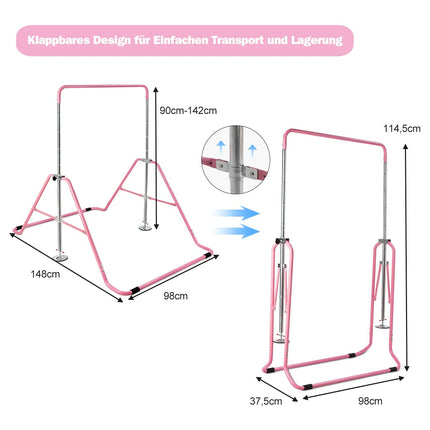Nastavitelná růžová dětská gymnastická hrazda, 90-130 cm