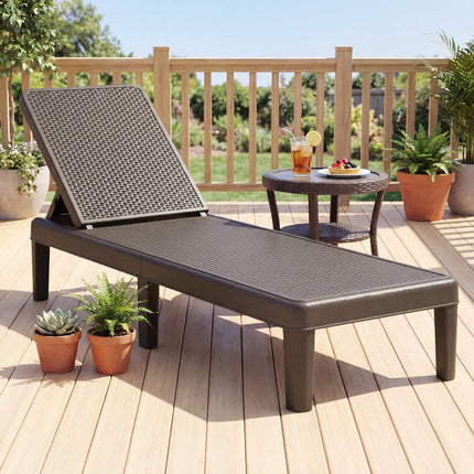 Adjustable Rattan-Look Sun Lounger, Brown, 150kg Capacity