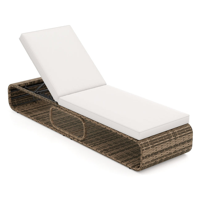 Adjustable Rattan Sun Lounger with Cushion, 180kg Capacity