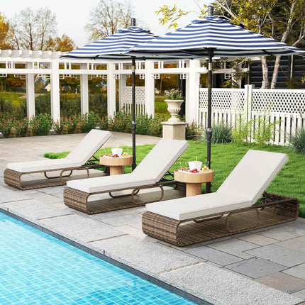Adjustable Rattan Sun Lounger with Cushion, 180kg Capacity