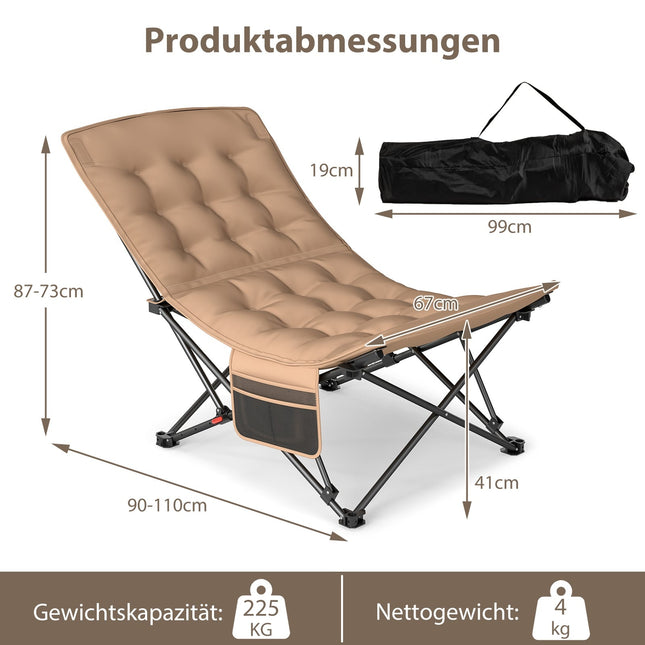Polohovací kempingové křeslo, nosnost 225kg, khaki