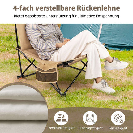 Polohovací kempingové křeslo, nosnost 225kg, khaki
