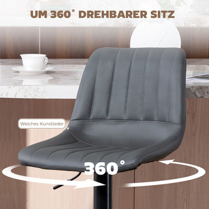 Nastavitelné retro barové židle, sada 2 ks, koženka, tmavě šedá