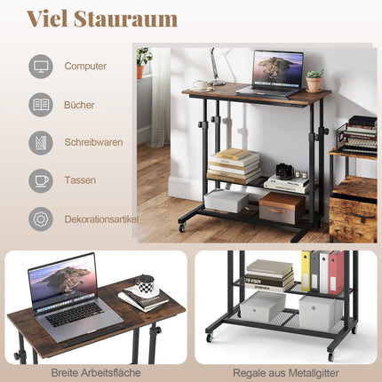 Adjustable Rolling Bedside Table with Tilt Top