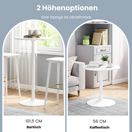 Nastavitelný kulatý bistro stolek – 2 výšky, 60 cm bílá