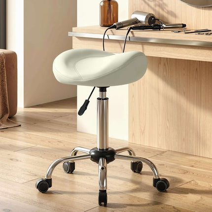 Verstellbarer Sattelhocker mit PU-Leder, Cremeweiß