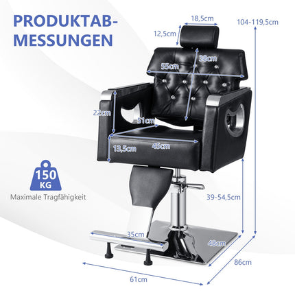 Adjustable Salon Chair with Reclining Back & Headrest