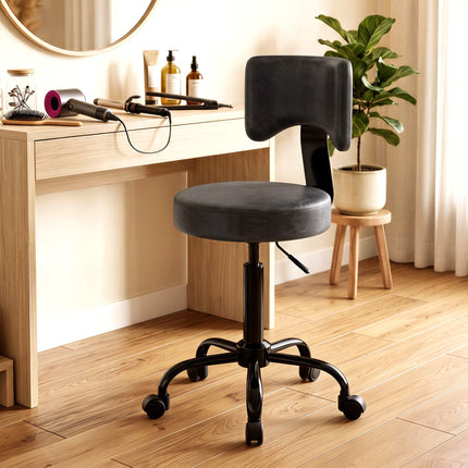 Adjustable Salon Stool with Wheels, Black PU Leather