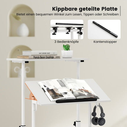 Nastavitelný polohovací stůl na kolečkách, bílá, MDF a ocel