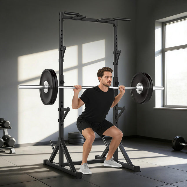 Nastavitelný stojan na dřepy s hrazdou, 200 kg, černá