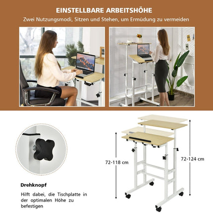 Nastavitelný stůl na stání na kolečkách, bílá/přírodní