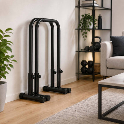 Adjustable Steel Dip Bars with Non-Slip Grips, Black
