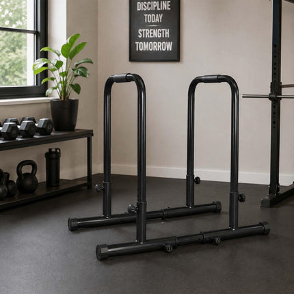 Adjustable Steel Dip Bars with Non-Slip Grips, Black