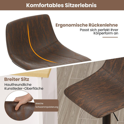 Nastavitelné otočné barové židle, sada, hnědá, 60-82 cm