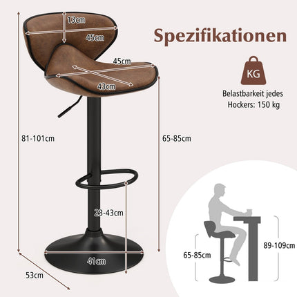 Nastavitelné otočné barové židle s opěradlem, sada 2 ks
