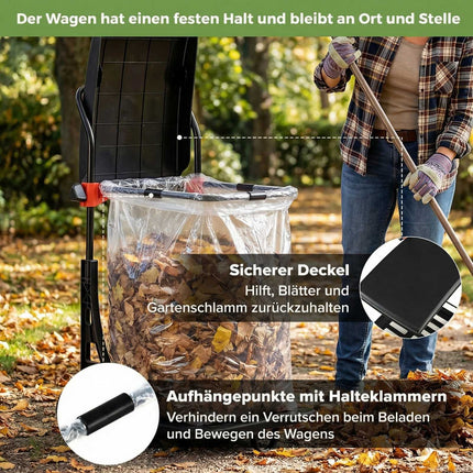 Nastavitelný držák na pytle na odpadky s kolečky a víkem, černý