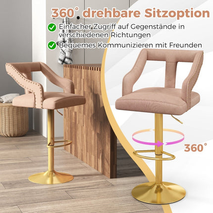 Nastavitelné sametové barové židle, růžová, sada 2 ks, 63-85cm