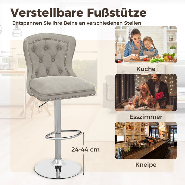 Nastavitelné sametové barové židle, sada 2 ks, šedá, 67-87cm
