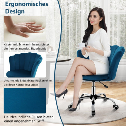 Nastavitelná sametová kancelářská židle na kolečkách, ergonomická, modrá