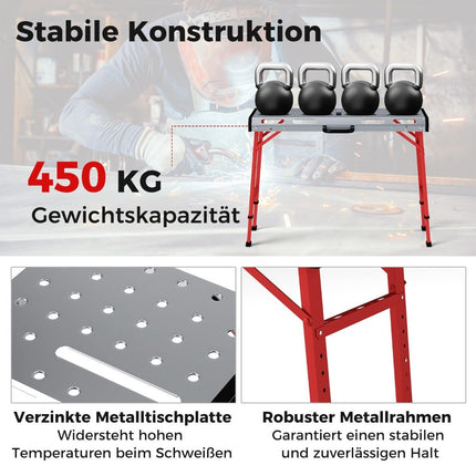 Nastavitelný svařovací stůl, nosnost 450 kg, skládací konstrukce