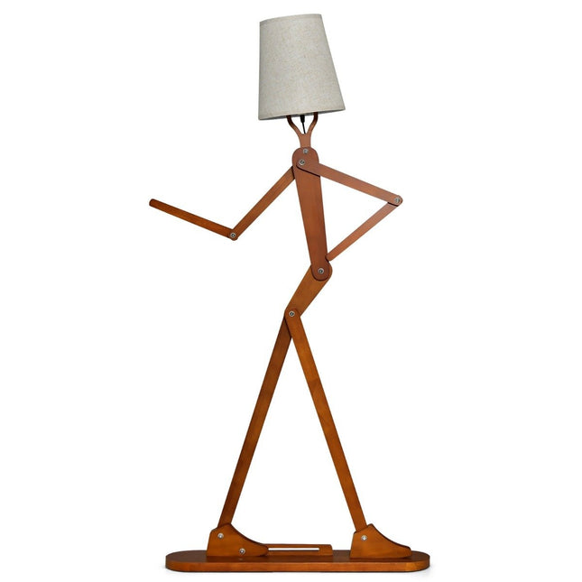 Nastavitelná dřevěná stojací lampa – 160 cm, látkové stínidlo