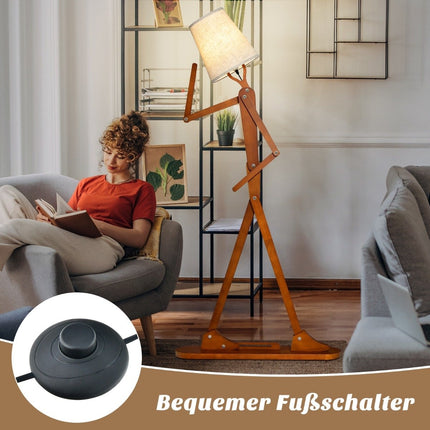 Nastavitelná dřevěná stojací lampa – 160 cm, látkové stínidlo