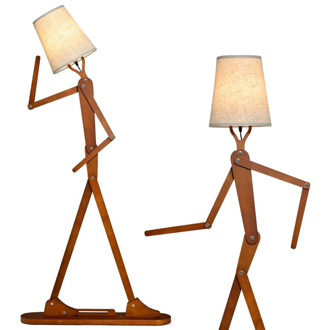 Nastavitelná dřevěná stojací lampa – 160 cm, látkové stínidlo