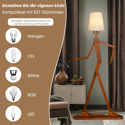 Nastavitelná dřevěná stojací lampa – 160 cm, látkové stínidlo