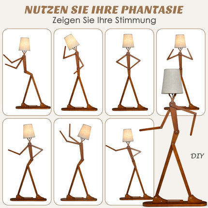 Nastavitelná dřevěná stojací lampa – 160 cm, látkové stínidlo
