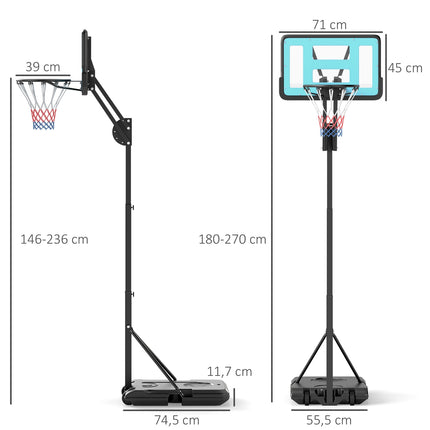 Nastavitelný basketbalový koš se stojanem, 146-236 cm, přenosný