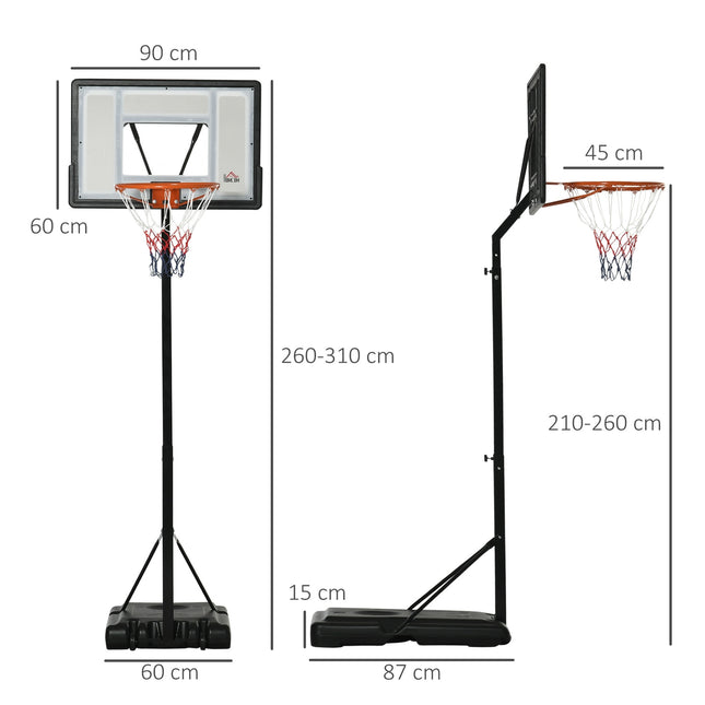 Nastavitelný stojan pro basketbalový koš, pojízdný, výška 260-310 cm