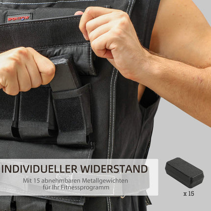 Nastavitelná zátěžová vesta 15 kg s reflexními pruhy pro fitness