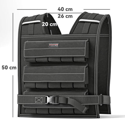 Nastavitelná zátěžová vesta 20 kg s reflexními pruhy pro fitness