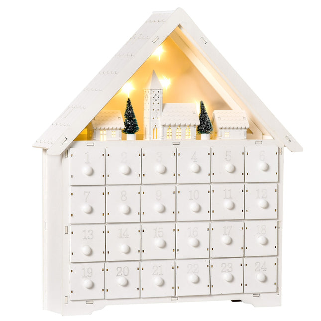 Adventní kalendář s LED, 24 plnitelných přihrádek, bílý