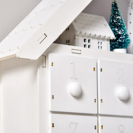 Adventní kalendář s LED, 24 plnitelných přihrádek, bílý