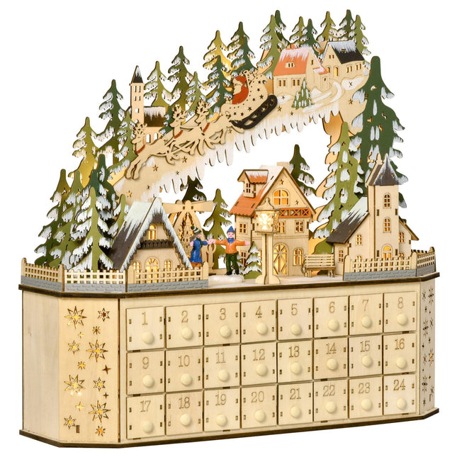 Adventní kalendář s LED světlem, 24 plnitelných krabiček, 45x13x43 cm