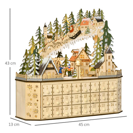 Adventní kalendář s LED světlem, 24 plnitelných krabiček, 45x13x43 cm