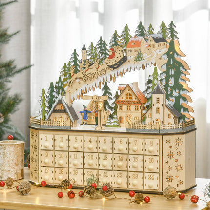 Adventní kalendář s LED světlem, 24 plnitelných krabiček, 45x13x43 cm