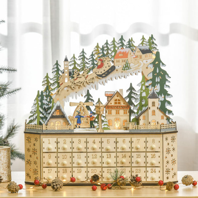 Adventní kalendář s LED světlem, 24 plnitelných krabiček, 45x13x43 cm