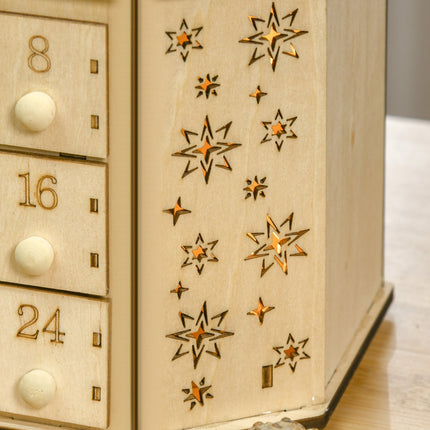 Adventní kalendář s LED světlem, 24 plnitelných krabiček, 45x13x43 cm