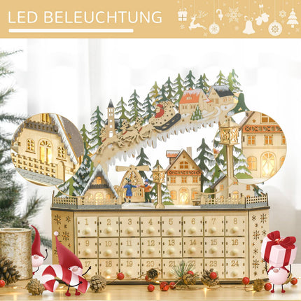 Adventní kalendář s LED světlem, 24 plnitelných krabiček, 45x13x43 cm