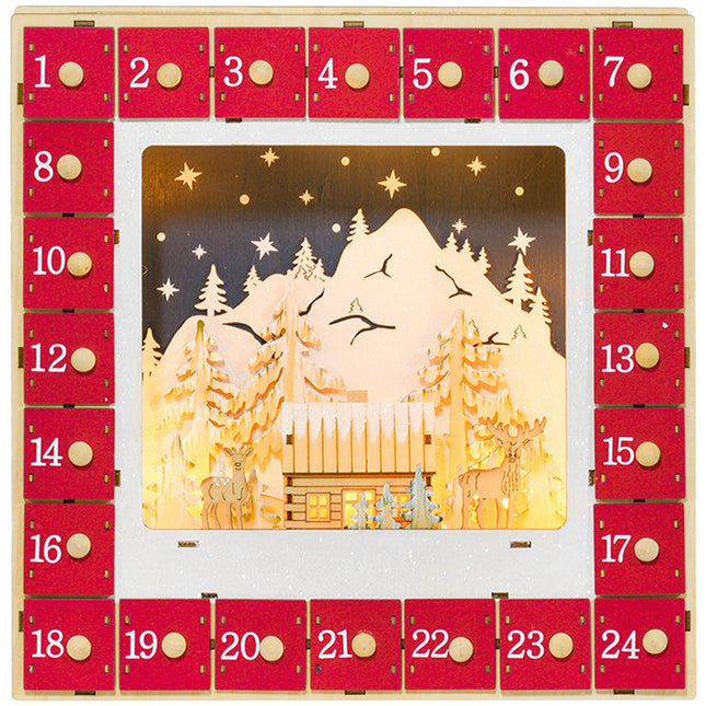 Vánoční adventní kalendář s LED osvětlením, 24 přihrádek k naplnění