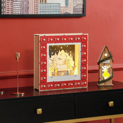 Christmas advent calendar with LED lights, 24 DIY compartments