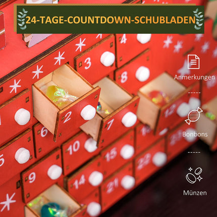 Adventní kalendář, DIY sada – 24 krabiček, MDF, červený