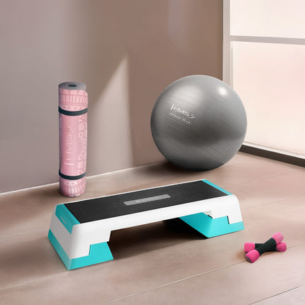 Aerobic step, bílý/mátový, nastavitelná výška