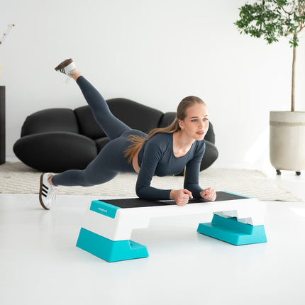 Aerobic step, bílý/mátový, nastavitelná výška