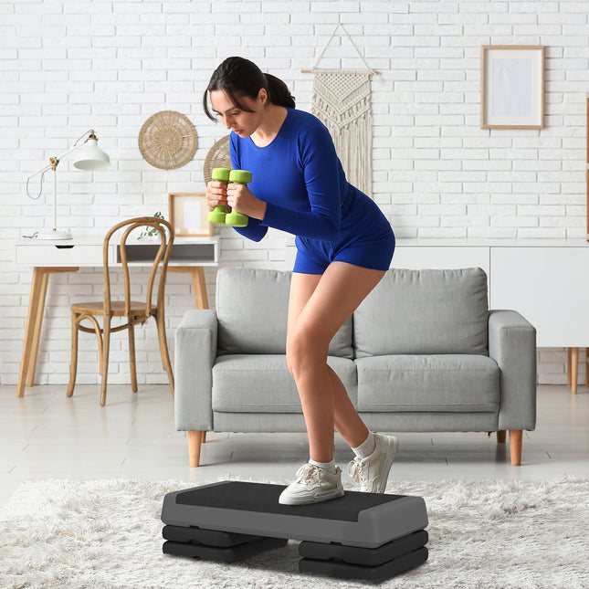 Aerobic stepper, nastavitelná výška, protiskluzový, šedý