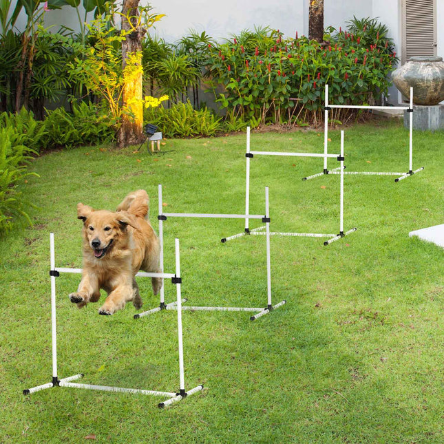 Agility tréninková sada pro psy - 4 slalomové překážky, bílá